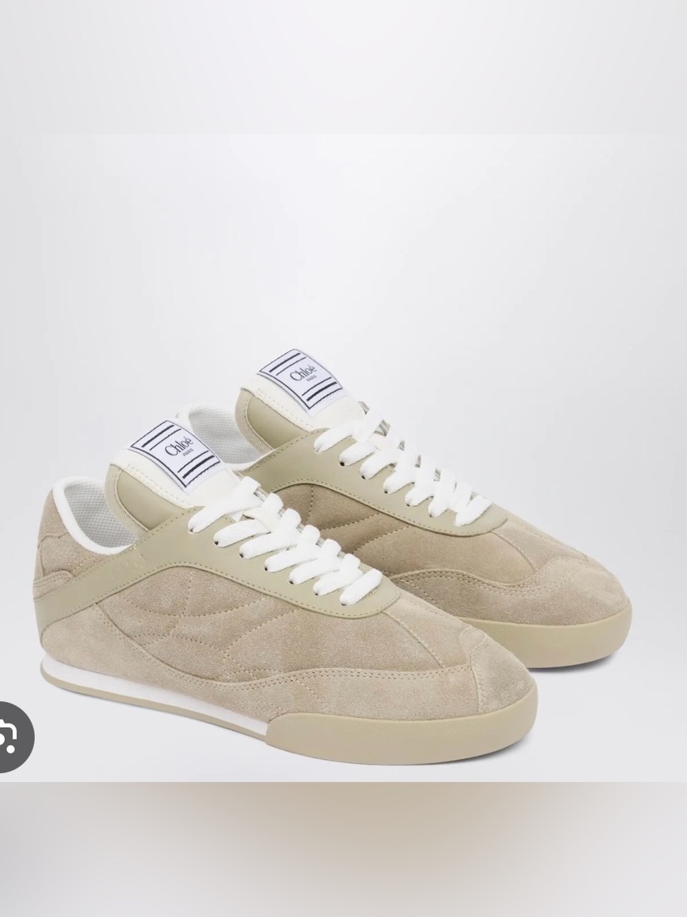 Chloe Kick Quilted Low Top Sneakers in Pale Khaki